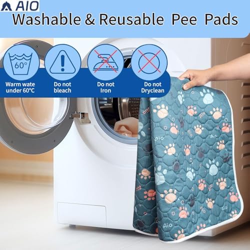AIO Pet Urine pad Washable Pee Pads for Dogs Anti-Slip Waterproof 2-Pack Reusable Puppy Pads for Potty Training Heavy Absorbency Prevent Leakage Reusable Training Dog Pads 19.7*27.6inch Blue Claws