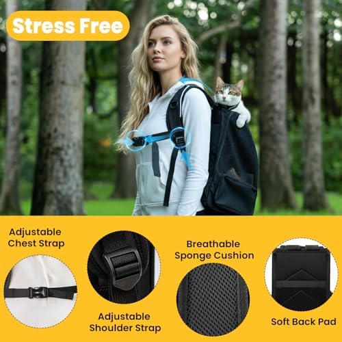 Conlun Cat Backpack Carrier for Small Dogs and Cats Fit Up to 15 Lbs,Small Dog Backpack, Foldable with 3-Side Mesh Windows, Pet Carrier for Travel & Hiking Friendly，Black