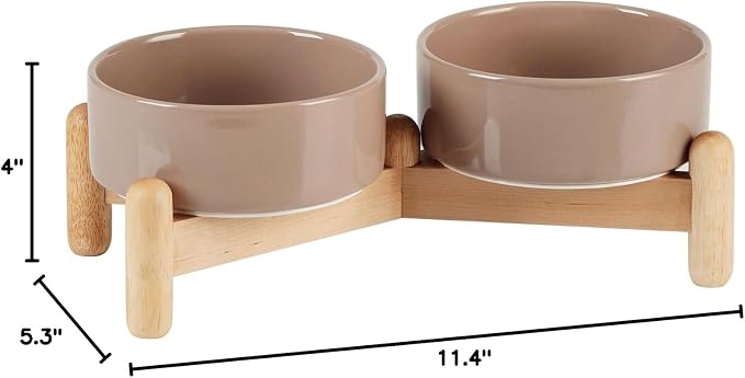 Havniva 5.1inch Ceramic Raised Dog Bowl with Stand, Double Dog Bowls Elevated for Small Breed Dog Food and Water Bowl Set Non-Slip Dog Dish Large Capacity Feeding Pet Water Bowl