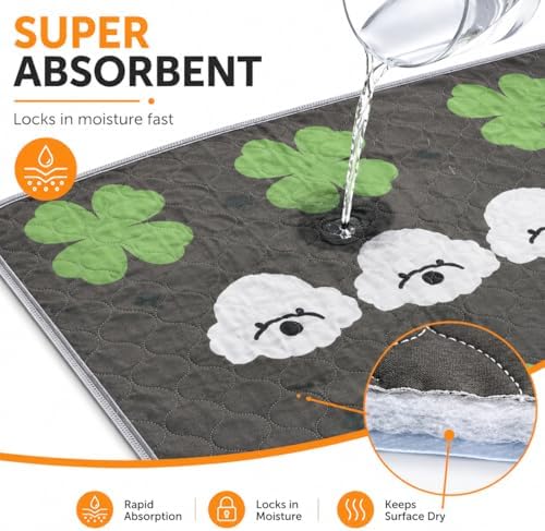 Washable Pee Pads for Dogs, 2 Pack Training Pads Puppy Pads Leak-Proof Reusable Pet Pad Super Absorbent and Non-Slip Litter Cats Mat for Whelping, Playpen, Housebreaking, Green 18''x24''