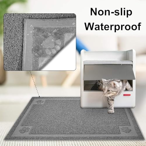 UPSKY Large Cat Litter Mat Trapper 35"×23", Waterproof, Non-Slip, Gray