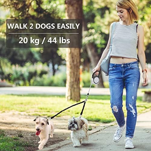 Dual Retractable Dog Leash Small Breed (Up to 44 Lbs Each) - 18.5 FT Extendable Double Headed Pet Leash with Poop Bags, Non Slip Grip - One Button Break & Lock, 360° Tangle-Free (Blue, Medium)