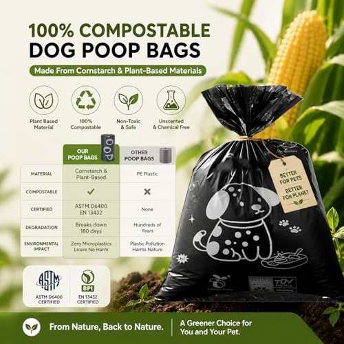 Biodegradable Dog Poop Bags 13×9in 120 count with Free Dispenser