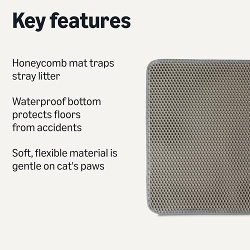 Amazon Basics Double-Layer Cat Litter Mat, Honeycomb Design with Scatter Control, Waterproof & Urine-Proof, Non-Slip Trapper Mat, Soft on Paws, Grey, 30" x 24"