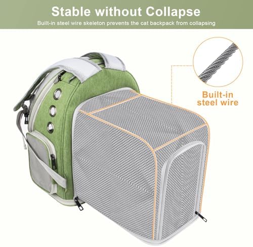 Cat Bubble Backpack Carrier, Expandable Breathable Pet Backpack for Cats Dogs Up to 20 lbs, Airline Approved Foldable Transparent Travel Carrier for Small Pets, Green