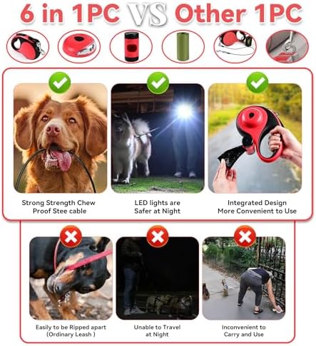 26ft Retractable Dog Leash for Large Dogs Up to 110lbs, with LED Light