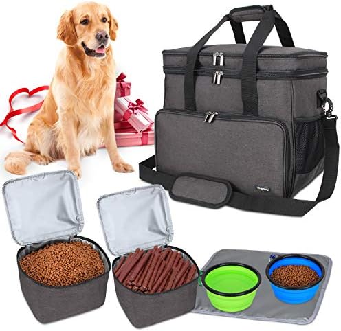 Teamoy 2 Layer Dog Travel Bag, Pet Supplies Weekend Tote Organizer, Black