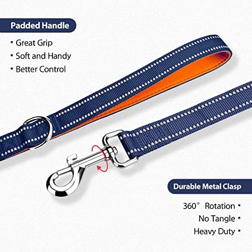 PHOEPET 5 Feet Dog Leash - Dual-Side Reflective - Soft Padded Handle