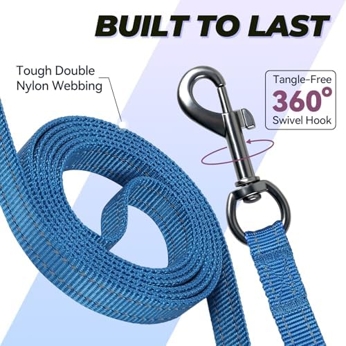 VIVAGLORY Double Handle Dog Leash Twingrip, 6ft x 1/2in, Navy