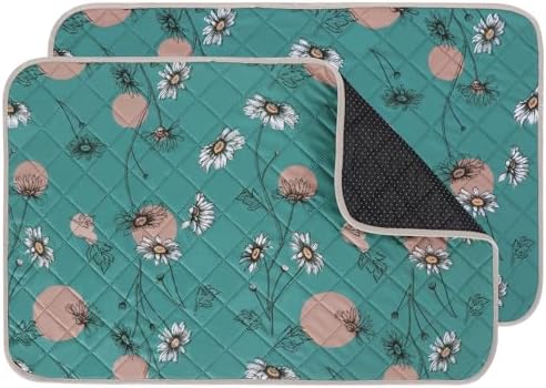IEUUMLER Washable Pee Pads for Dogs, 2 Pack Non-Slip & Waterproof Pack Whelping Pad, Reusable Washable Puppy Potty Training Pad with Fast Absorbent for Playpen EU007 (Teal Daisy, 30"X20"-2pcs)
