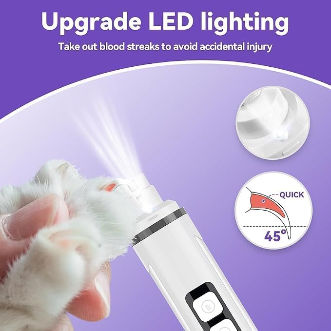 Dog Nail Grinder Quiet- Ultra-Quiet Dog & Cat Nail Grinder with LED Light & Battery Display & Upgrade Grinding Head - Painless Nail Trimmer for Small to Large Pets, Thick Nails, and Sensitive Paws