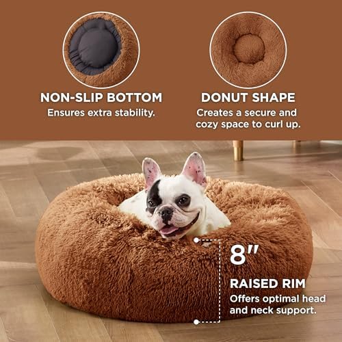 Bedsure Calming Small Dog Bed Donut Washable Cat＆Puppy Bed,23 inches Copper