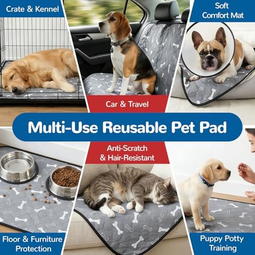 BAEJMJK Washable Dog Pee Pads, Reusable Dog Crate Mats Puppy Training Pads, 4-Layer Super Absorbent Waterproof Non-Slip Leak-Proof Ideal for Potty, Crate, Playpen & Travel(18"x24",Gray 2-Pack)