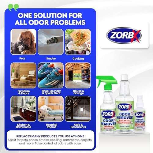 ZORBX Unscented Odor Remover Spray Set, 2+16+32 Oz, Hospital-Grade
