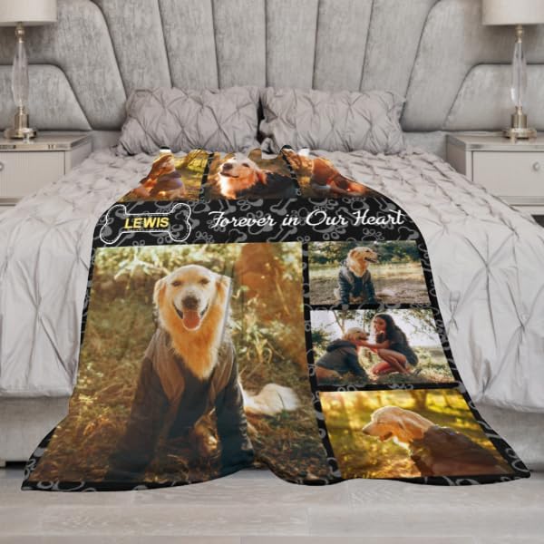 Artsadd Personalized Dog Blanket with Photos & Pet Name, Custom Dog Memorial Throws Blanket for Pet Remembrance Gifts, Customized Puppy Blanket, in Loving Memory Blanket for Pet Owner Dog Lover M