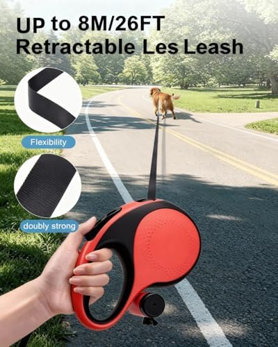 26 ft Retractable Dog Leash for Large Dogs, TPE Grip, Blue