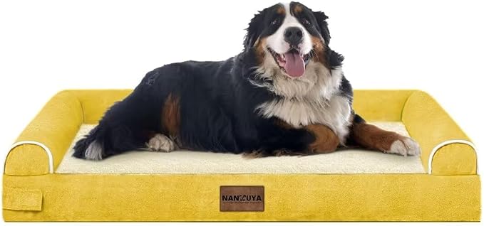 NANUYA Orthopedic Dog Bed for Jumbo Dogs, 53 x 42 Inch, Ginger | Egg crate foam for joint support, 3-sided bolster pet sofa, waterproof lining, washable cover, and non-skid base
