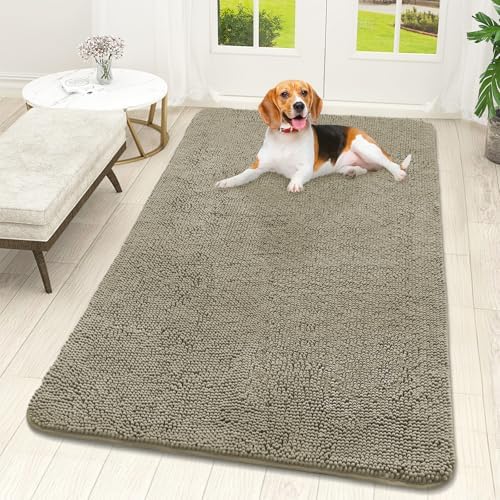 OLANLY Dog Door Mat for Muddy Paws 59x32, Super Absorbent Chenille Mud Mat