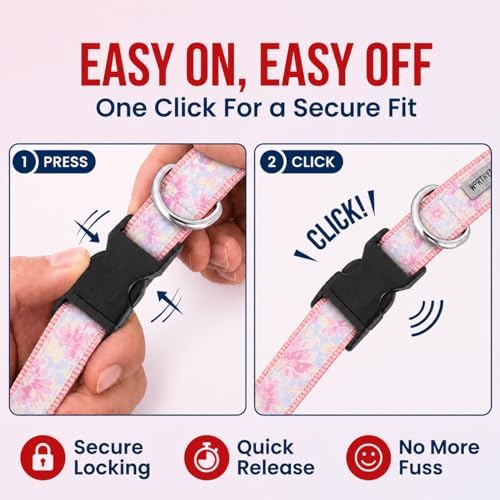 THE WORTHY DOG Summer Print, Adjustable Dog Collar,Medium Dogs, Floral