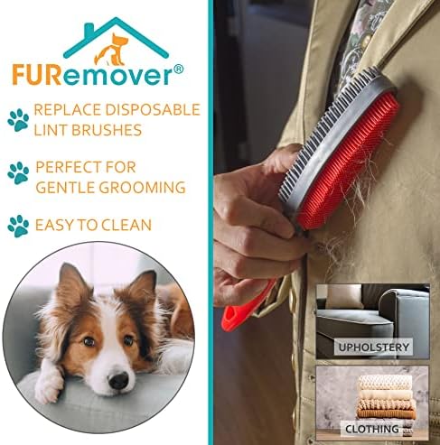 FURemover Duo Pet Hair Rubber Brush, Dual Sided to Easily Remove Fur & Lint from Clothing and Upholstery, Thick Bristles Groom Dogs and Cats, Easy to Clean, Colors May Vary (Pack of 12)