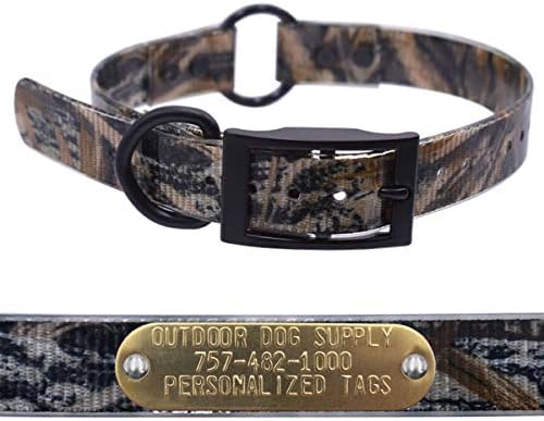 Heavy Duty Waterproof D & Center Ring Dog Collar w Custom Name Tag, Black
