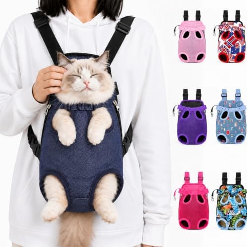 Cat Carrier Backpack, Adjustable Front Pet Carrier with Legs Out Design for Small Medium Dogs Cats 5-18 Lbs, Soft Wearable Dog Chest Sling Pouch for Hiking Camping Travel Cycling Outdoors