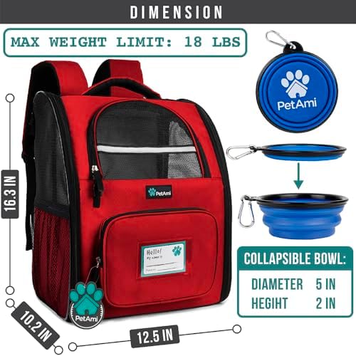 PetAmi Dog Backpack Carrier Airline Approved Cat Pet Puppy Bag, Red