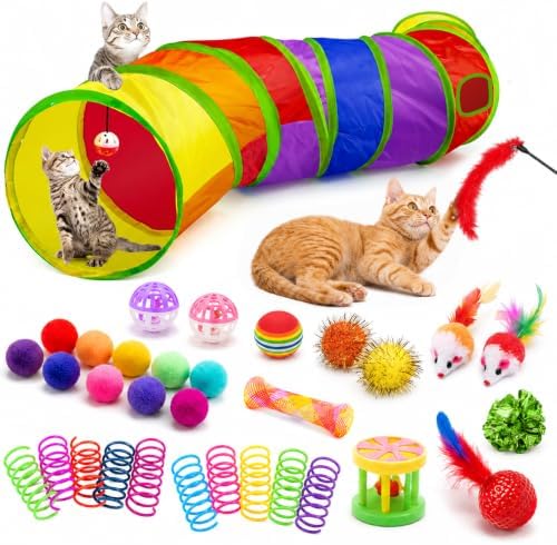 AILUKI 33PCS Cat Toys Variety Pack for Indoor Cats, Kitten Toys Cat Tunnel