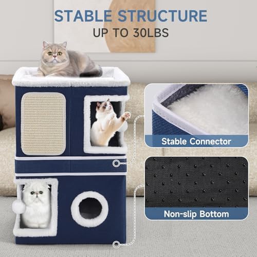 Shikha 2 Story Cat House beds for Indoor Cats with Scratch Pads Blue