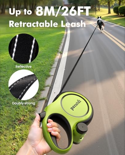 Pecute Retractable Dog Leash 26ft for Large Dogs with Poop Bag Holder