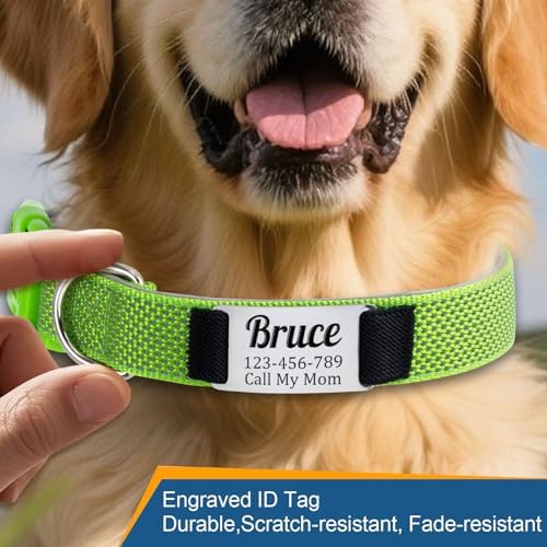 Personalized Dog Collars, Nylon Fully Reflective Dog Collar with Name Tag, Soft Padded - Custom Dogs Collars for Small, Medium, and Large Dogs&Pet