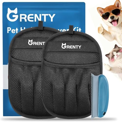 GRENTY 2 PCS Magic Brush Pet Hair Removal Glove for Dogs & Cats, Upgraded Five-Finger Electrostatic Pet Hair Remover, Pet Hair Removal Tool for Clothing, Carpets, Sofa Gaps, and Car Seat