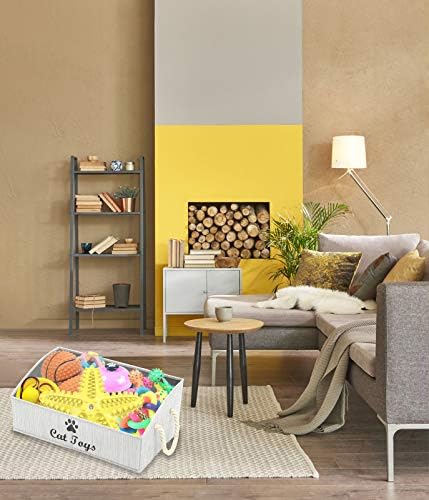 Geyecete Large cat Toys Storage Bins - Foldable Fabric Trapezoid Organizer Boxes with Weave Rope Handle, Collapsible Basket for Shelves,cat Toys,cat Apparel & Accessories(Gray-CAT)