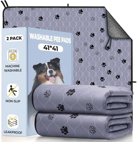 Fostanfly Washable Dog Pee Pads, Leak-Proof Absorbent, 41"x41"-2 Pack, Gray