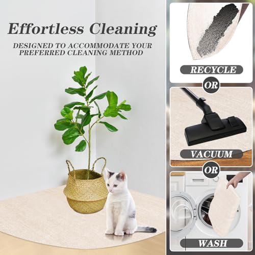 Tinideya 2 Pcs Corner Cat Litter Mat Waterproof Litter Box Mat, Beige White