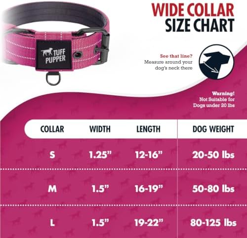 Tuff Pupper Heavy Duty Tactical Dog Collar | 1.5" Wide Ballistic Nylon | Reflective Stitching | Integrated ID Tag Holder | Stainless Steel Buckle | Padded Lining | Medium & Large Dogs (Pink, Large)