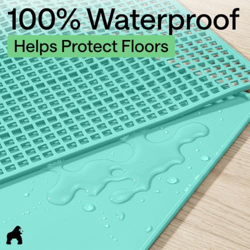 GORILLA GRIP Cat Litter Box Mat, Dual Layer Silicone Tray, 30x24, Turquoise