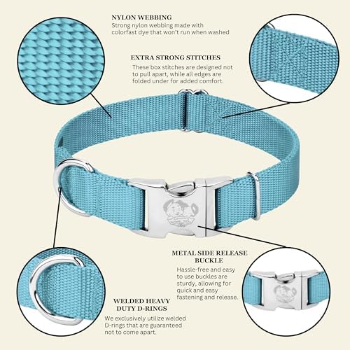 Country Brook Petz - Premium Nylon Dog Collar with Metal Buckle for Small Medium Large Breeds - 30+ Colors (Large, 1 Inch, Ocean Blue)