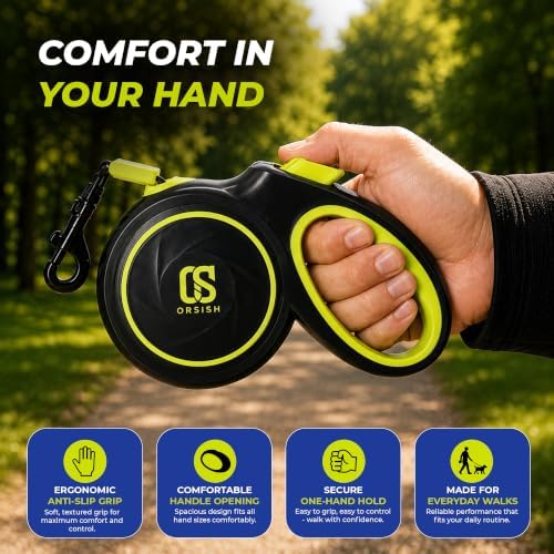 Retractable Dog Leash, 16 ft, Reflective Stitching, Up to 66 lbs