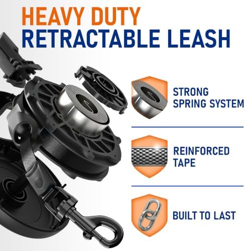 20.1 ft Retractable Dog Leash for Dogs 10–100 lbs - Heavy Duty Tape Leash with Strong Nylon Tape - 360° Swivel Control - One-Click Brake & Lock - Ergonomic Non-Slip Grip for Safe & Easy Daily Walks BK