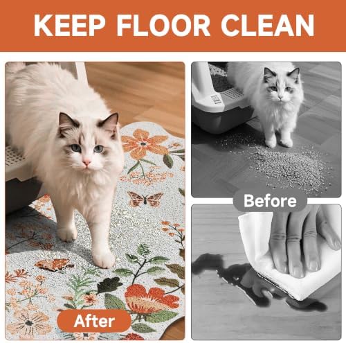 Cat Litter Mat,24"x16" Small Cute Litter Box Mat,Traps 100% Litter