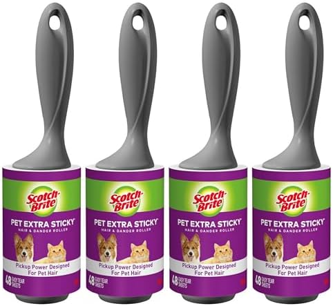 Scotch-Brite Pet Extra Sticky Lint Rollers 4 Rollers 48 Sheets Per Roller 192 Sheets Total