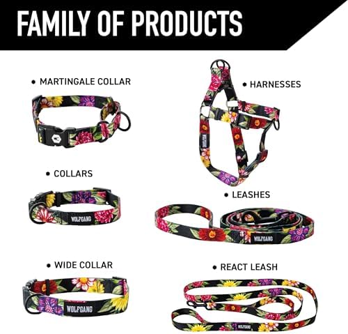 Wolfgang Heavy Duty, Adjustable Dog Collar with Quick Release Nylon Buckle for Walking & Training, DarkFloral Print, Large