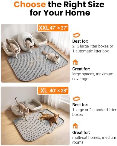 XL Silicone Cat Litter Mat, 40 x 28 Inch, Large Litter Box Mat, Gray