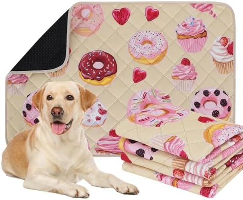 IEUUMLER Washable Pee Pads for Dogs, 2 Pack Cake Pattern Reusable Waterproof Puppy Potty Pads, Non-Slip Absorbent Pet Training Pads for Playpen Crate Bed EU015 Beige Cake, 41x41