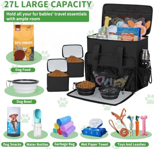 TORIBIO Large Dog Travel Bag for Supplies with Food Bowl