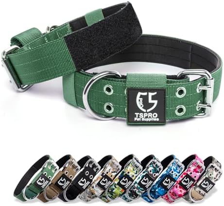 TSPRO Heavy-Duty Tactical Dog Collar with Patch, Large & Extra Large Dogs