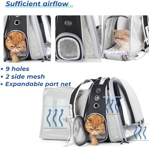 Lollimeow Expandable Cat Backpack Carrier for Large Cats & Small Dogs - Airline Approved Pet Bubble Backpack with Dual-Side Expansion, Perfect for Travel, Hiking & Outdoor Adventures, Up to 16lbs