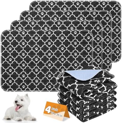 KOOLTAIL Washable Pee Pads for Dogs, 4 Packs Super Absorbent Leakproof & Non-Slip Dog Pee Pad Large, Reusable Puppy Training Pads Waterproof, Pet Mat Rug for Whelping, Floor, Crate, Car, Cats 24"x36"