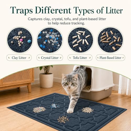Yimobra Cat Litter Mat, Waterproof Litter Trapping Mat, 24x20, Dark Blue